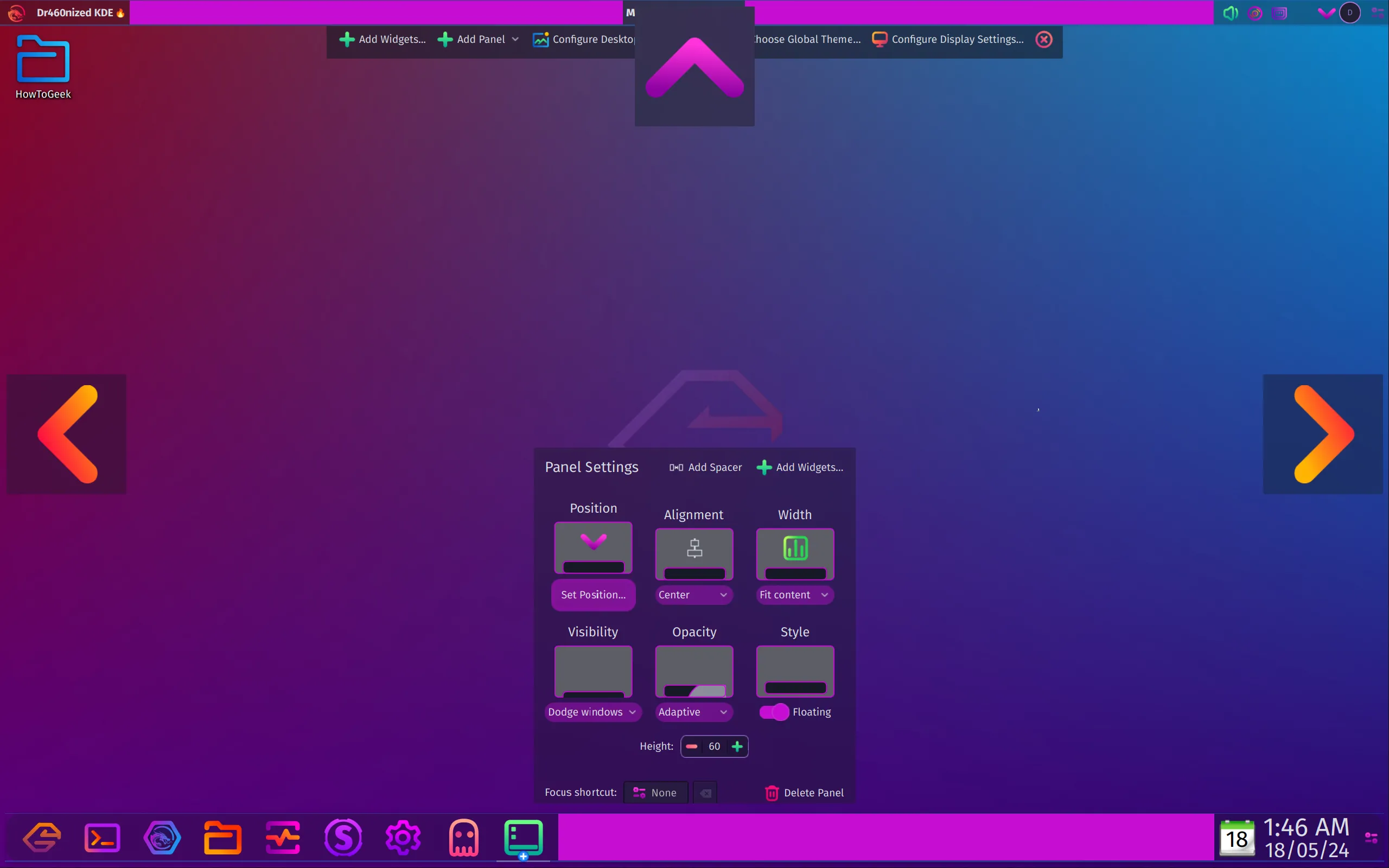 Tùy chọn di chuyển và tùy chỉnh các panel trên môi trường Garuda Linux KDE Plasma