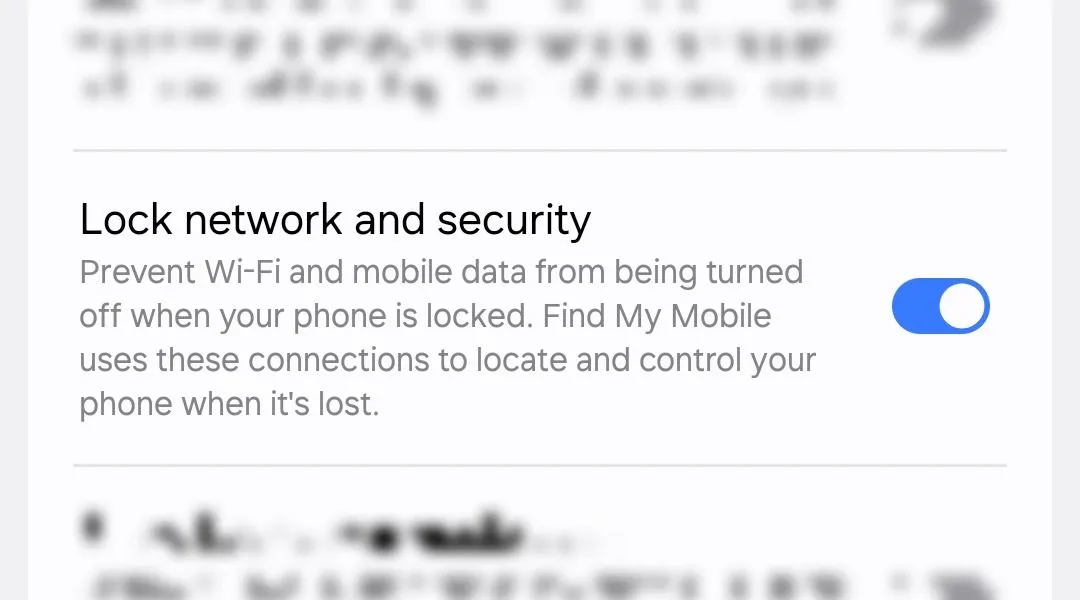 Tùy chọn Khóa mạng và bảo mật trong cài đặt bảo mật màn hình khóa Samsung Galaxy