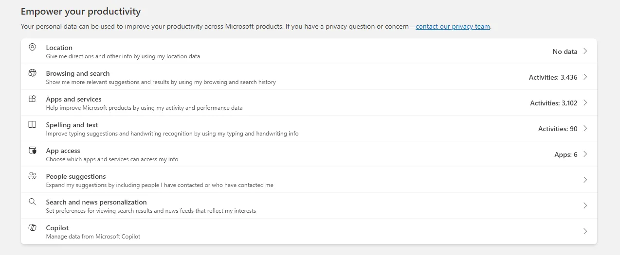 Tùy chọn quản lý dữ liệu trên Microsoft Privacy Dashboard