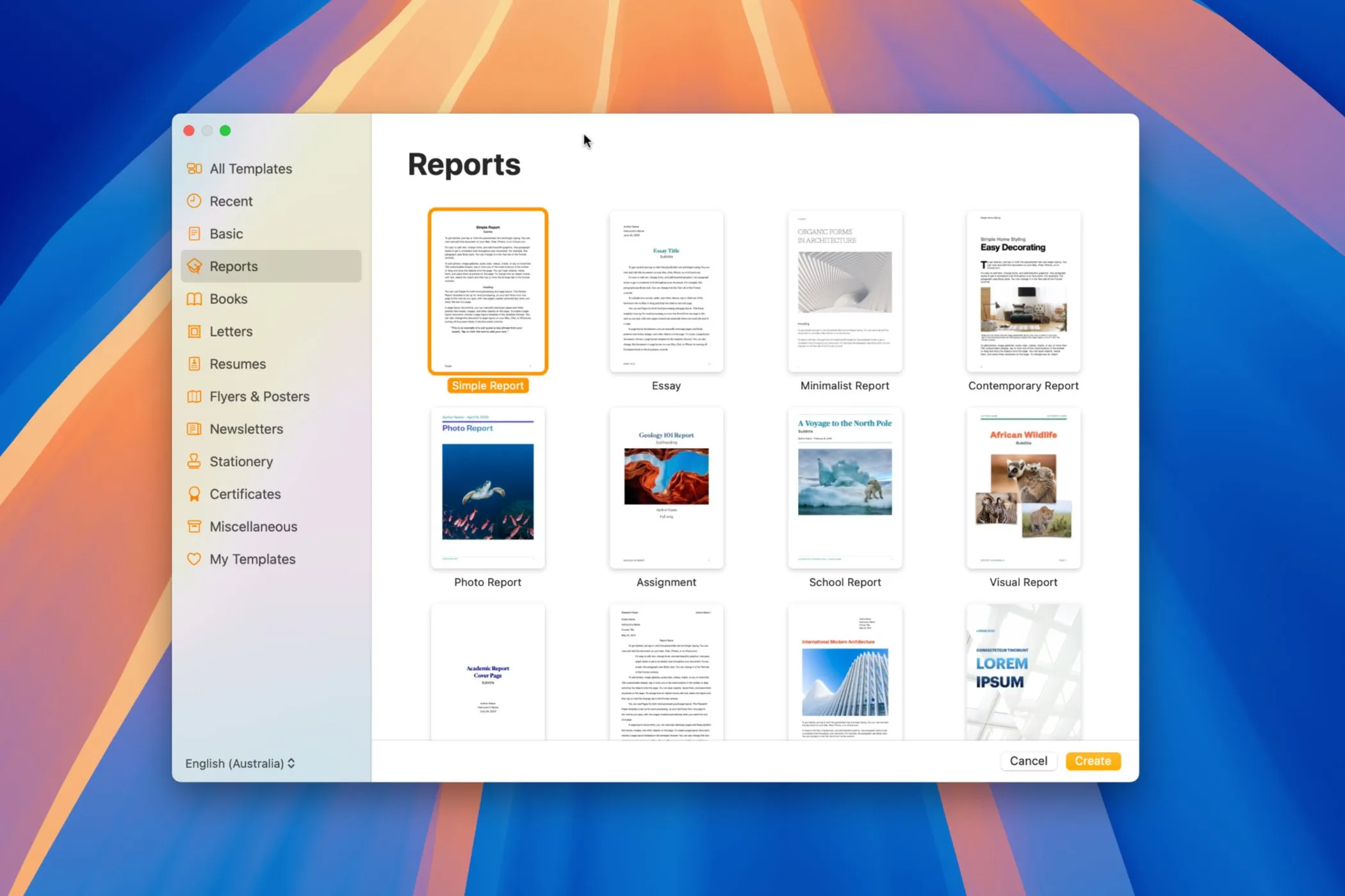 Tuyển chọn các mẫu tài liệu của Apple Pages