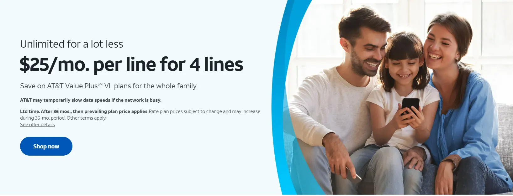 Ưu đãi gói cước di động gia đình từ AT&amp;T, thể hiện lợi ích khi đăng ký nhiều đường dây.