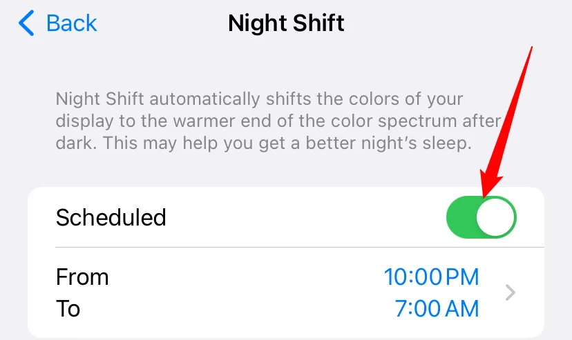 Vô hiệu hóa tùy chọn theo lịch trình của Night Shift trên iPhone