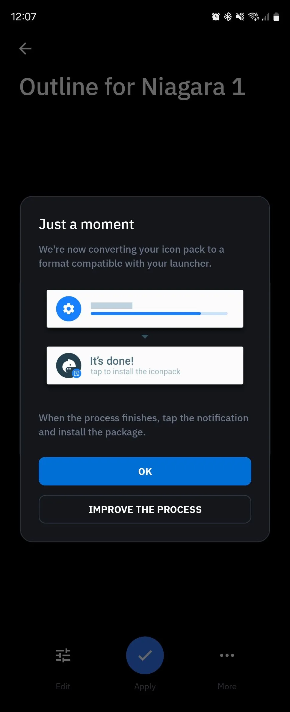 Xuất một chủ đề sang tệp APK trong Icon Pack Studio.