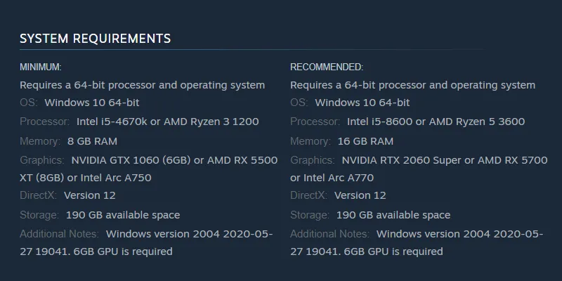 Yêu cầu cấu hình hệ thống của game God of War Ragnarok trên nền tảng Steam, minh họa sự phức tạp khi chơi game PC.