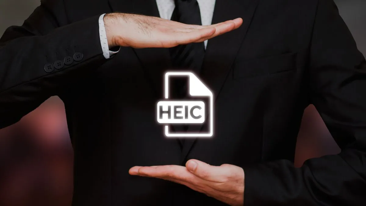 Biểu tượng định dạng ảnh HEIC giữa hình người minh họa các định dạng ảnh hiện đại