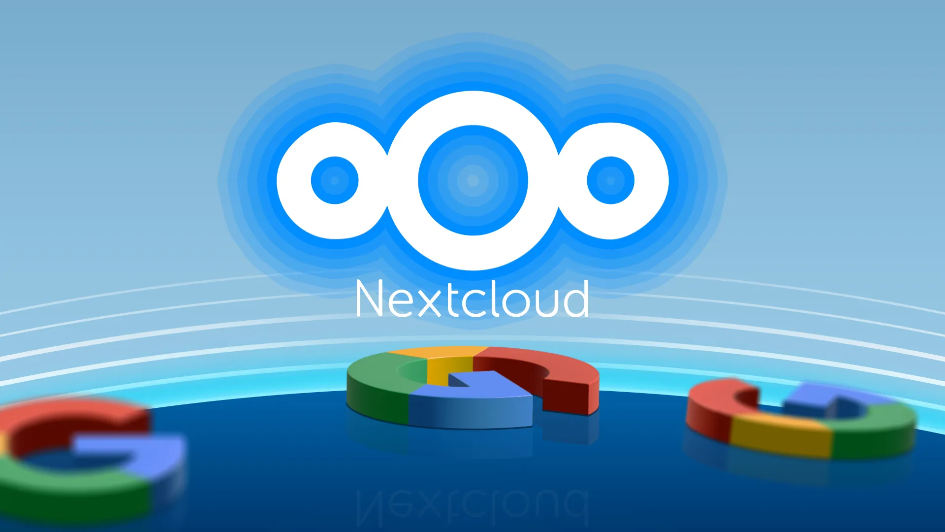 Biểu tượng Nextcloud và một số logo Google trên sàn, minh họa sự thay thế lưu trữ đám mây.