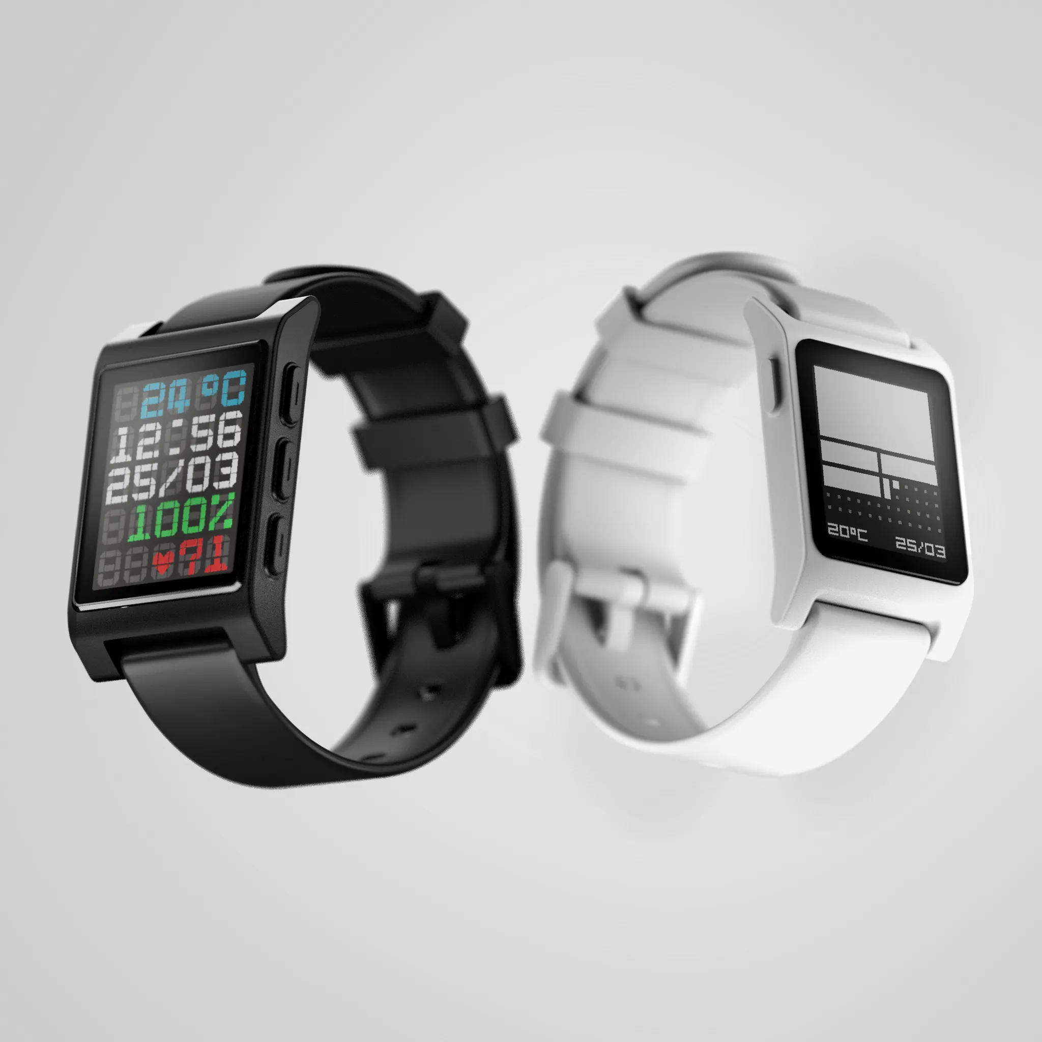 Bộ đôi smartwatch Pebble Core Time 2 và Core 2 Duo cạnh nhau, thể hiện sự đa dạng về thiết kế.