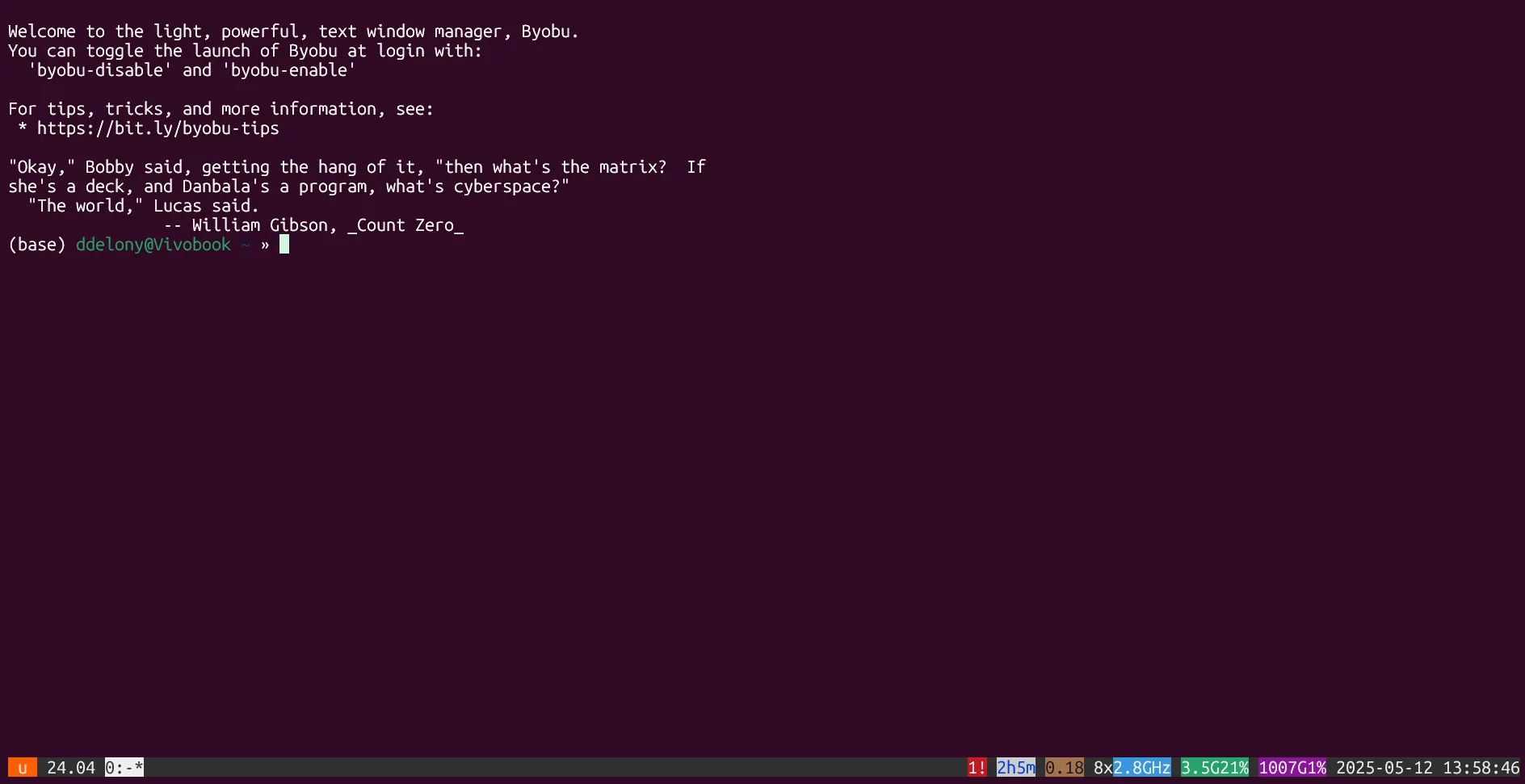 Byobu, một trình đa nhiệm terminal đang chạy trên Ubuntu WSL, tích hợp và nâng cấp trải nghiệm tmux/Screen.