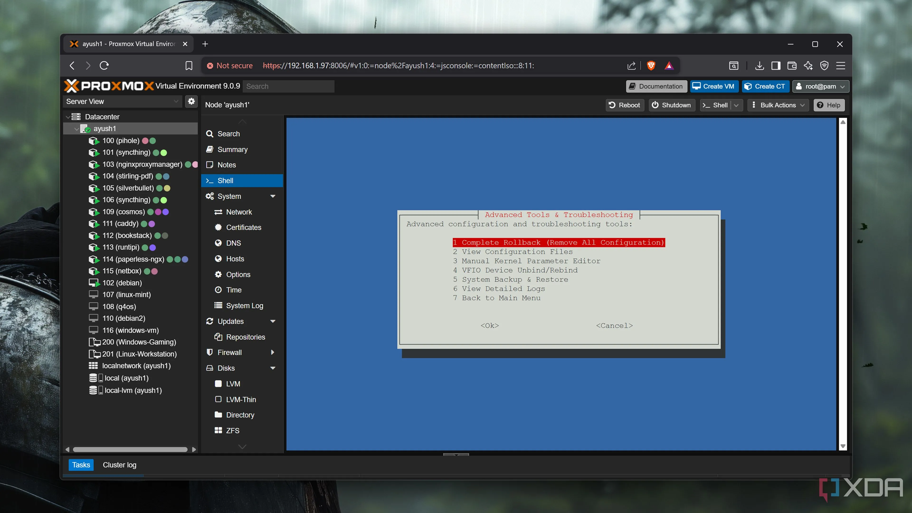Các tùy chọn khắc phục sự cố GPU passthrough trong công cụ Proxmox Enhanced Configuration Utility