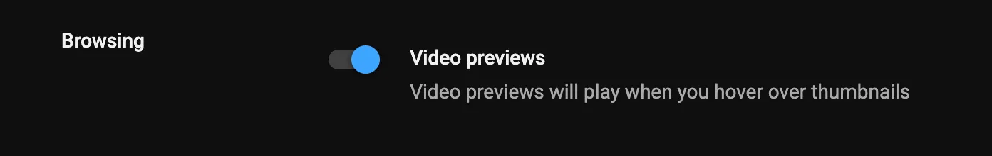 Cài đặt tắt tính năng xem trước video trên YouTube.
