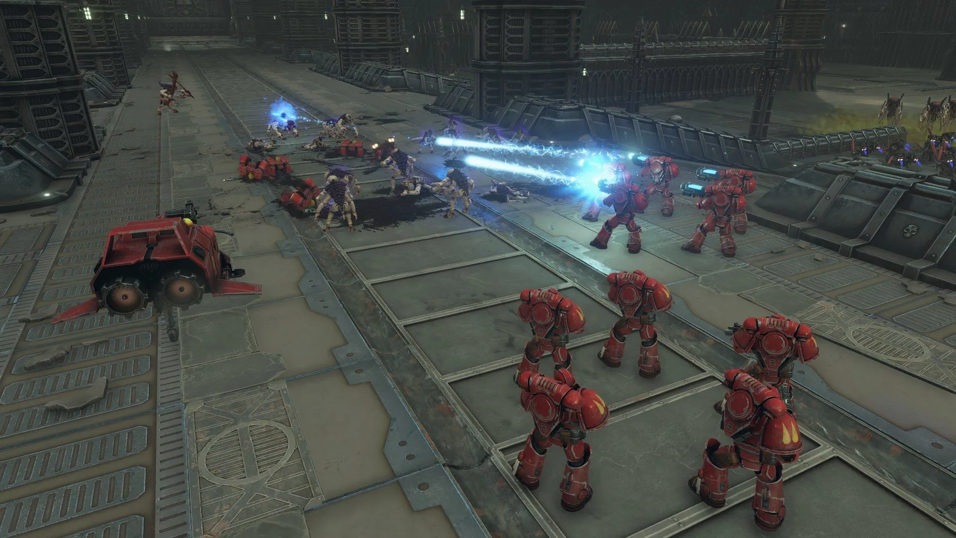 Cảnh chiến đấu trong Warhammer 40,000: Battlesector, minh họa phiên bản kỹ thuật số của Warhammer 40K