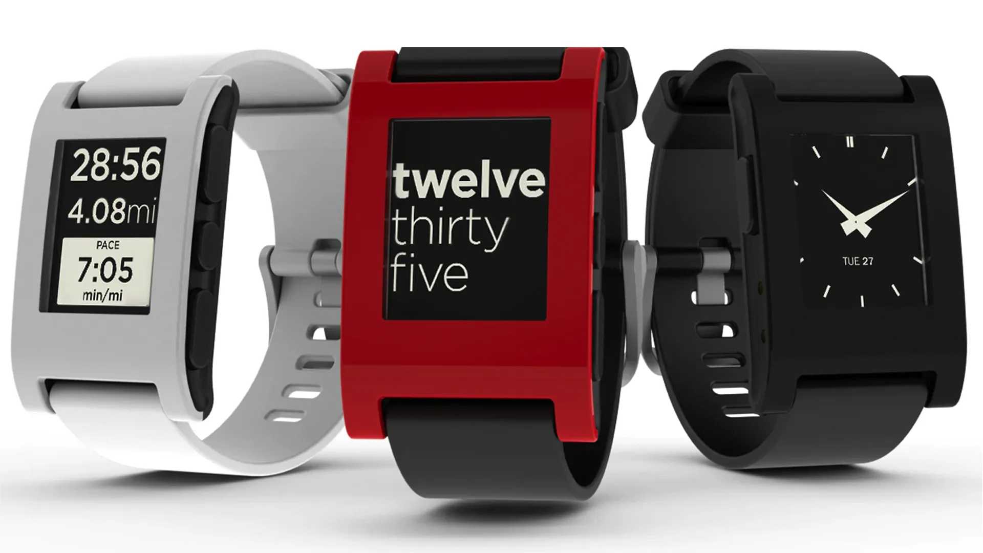 Đồng hồ thông minh Pebble đời đầu với màn hình e-paper đen trắng, khởi nguồn thành công từ Kickstarter.
