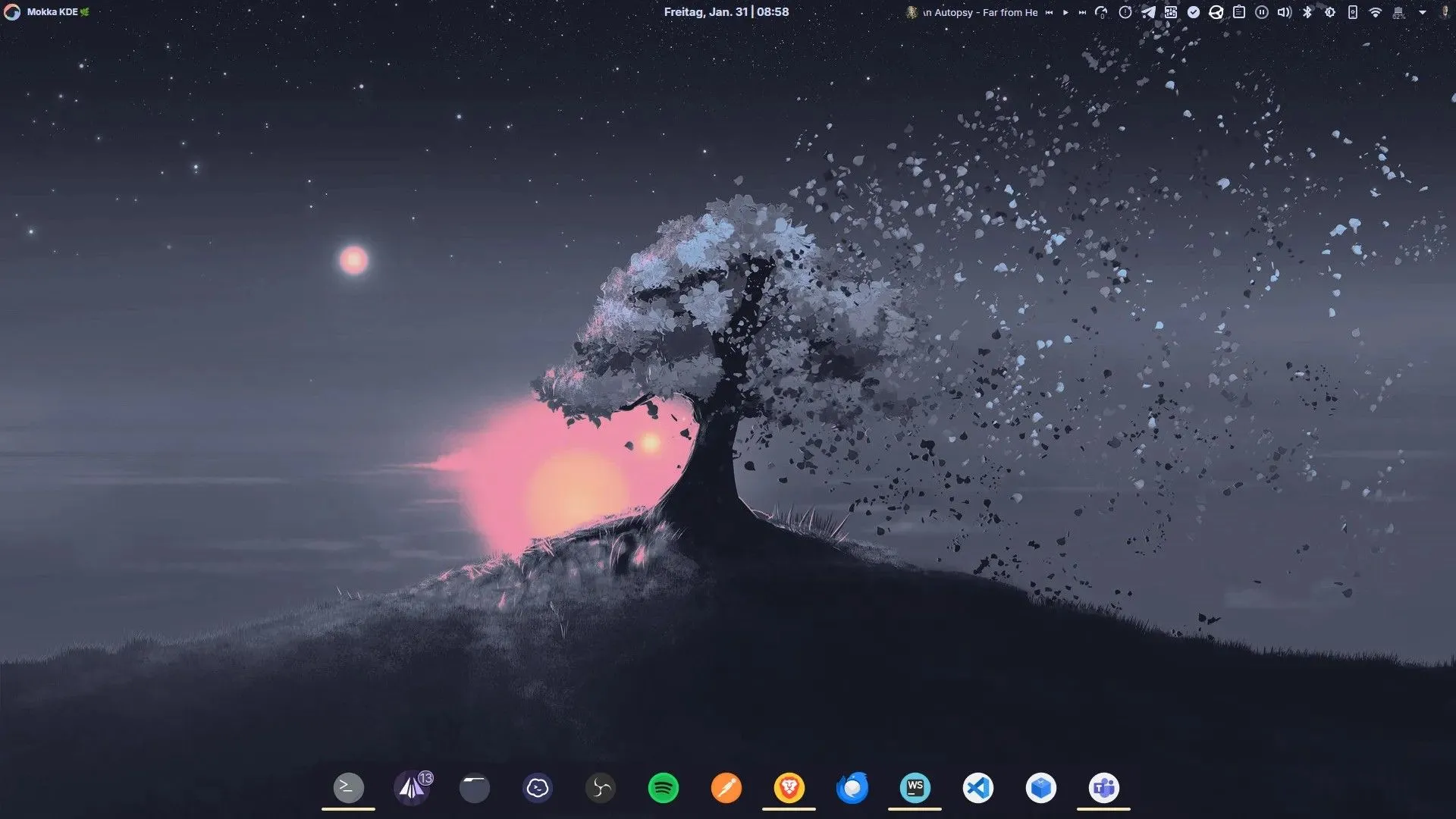 Giao diện desktop Garuda Linux Mokka Edition với KDE Plasma hiển thị tính thẩm mỹ hiện đại