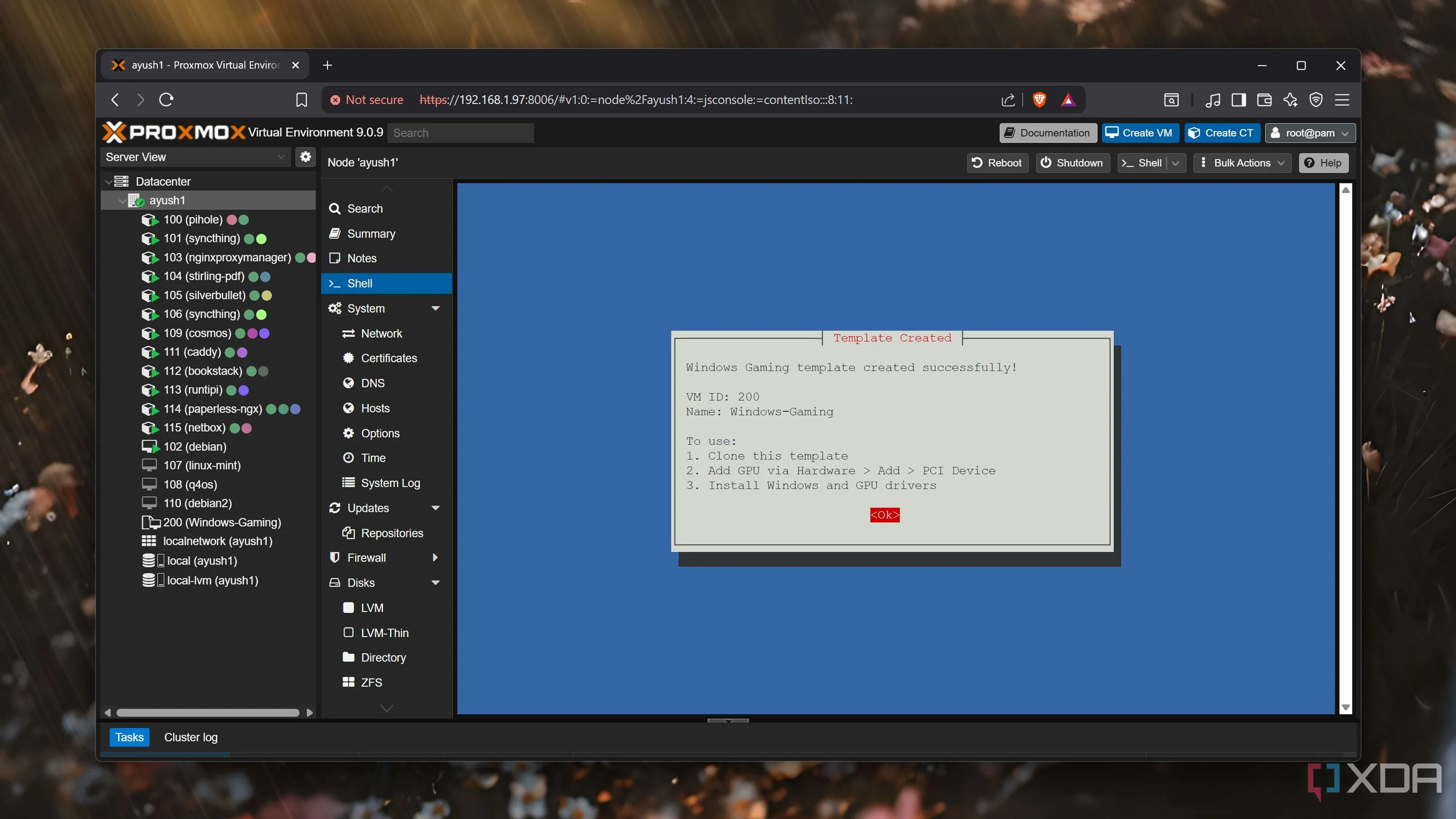 Giao diện PECU khi người dùng tạo một template máy ảo Windows 11 mới cho Proxmox