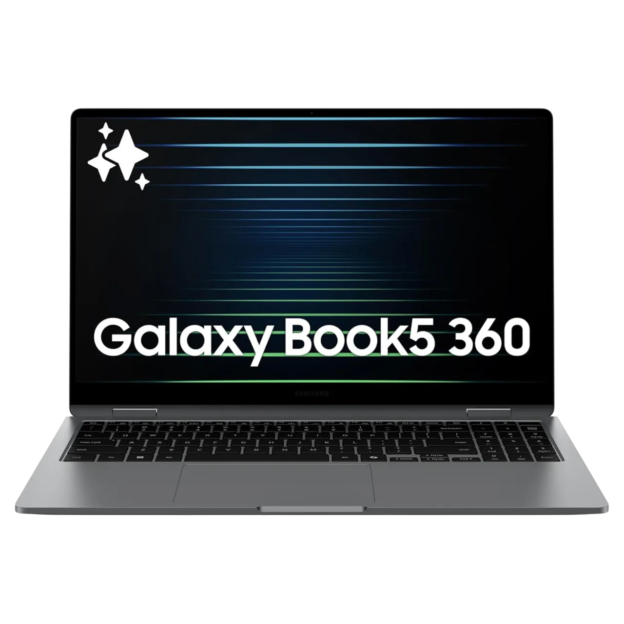 Laptop Samsung Galaxy Book 5 360 màu bạc với thiết kế xoay gập linh hoạt, màn hình hiển thị rực rỡ