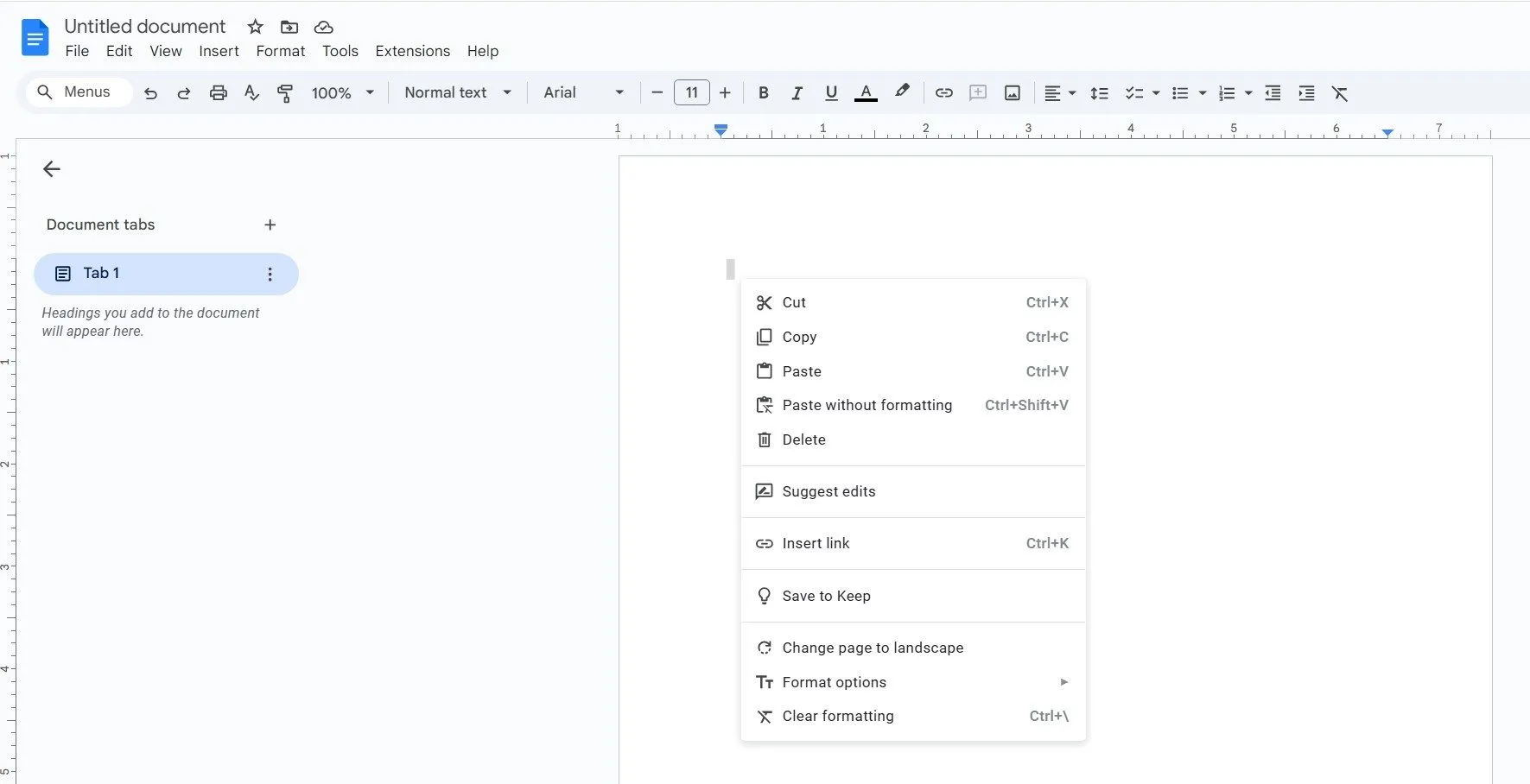 Menu chuột phải trong Google Docs với tùy chọn 'Paste without formatting' hoặc 'Dán không định dạng'.