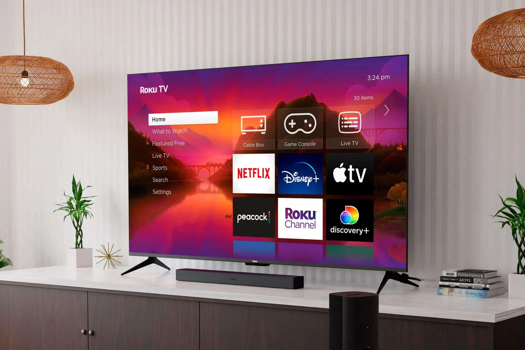 Smart TV Roku Plus Series màn hình lớn hiển thị nội dung giải trí