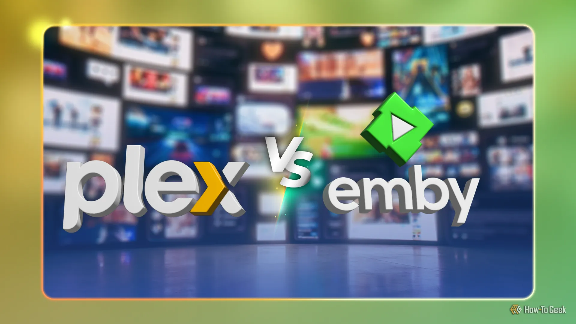 So sánh logo Plex và Emby, hai lựa chọn phổ biến cho máy chủ media tự host.