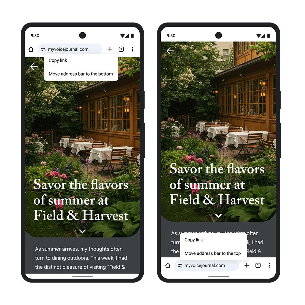 Thanh địa chỉ Chrome Android ở dưới màn hình