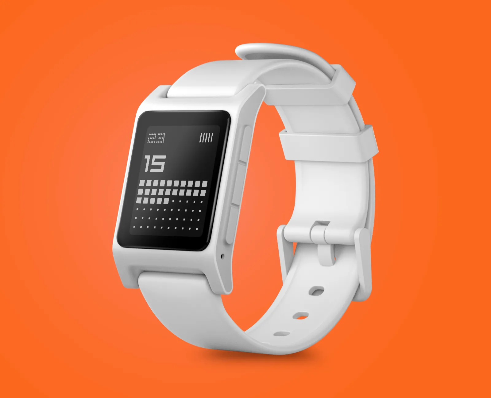 Thiết kế của smartwatch Pebble Core 2 Duo màu trắng, nổi bật với khung polycarbonate bền bỉ và nhẹ.