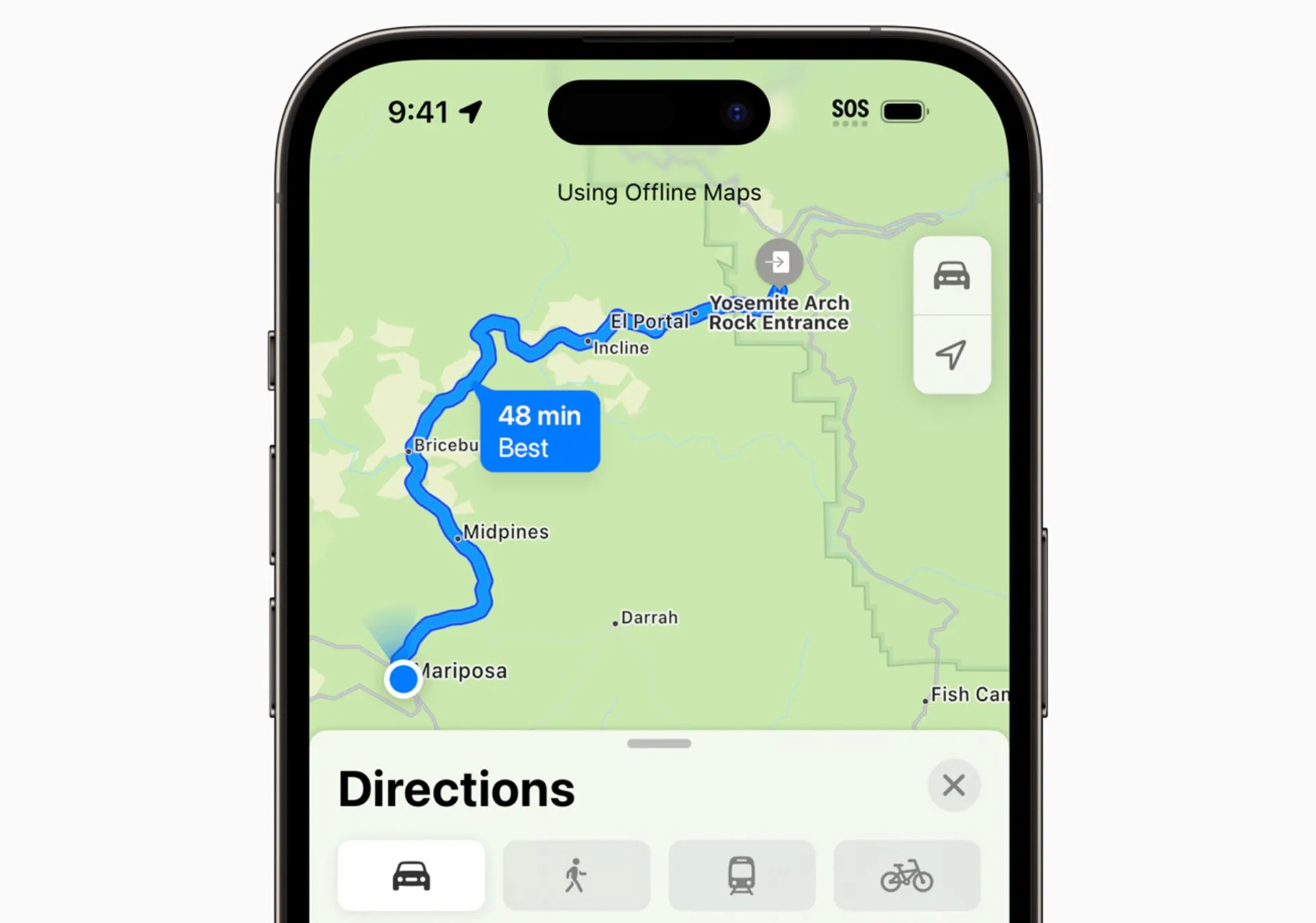 Ứng dụng Apple Maps trên iPhone đang hiển thị chỉ đường ngoại tuyến, minh họa khả năng điều hướng di động.