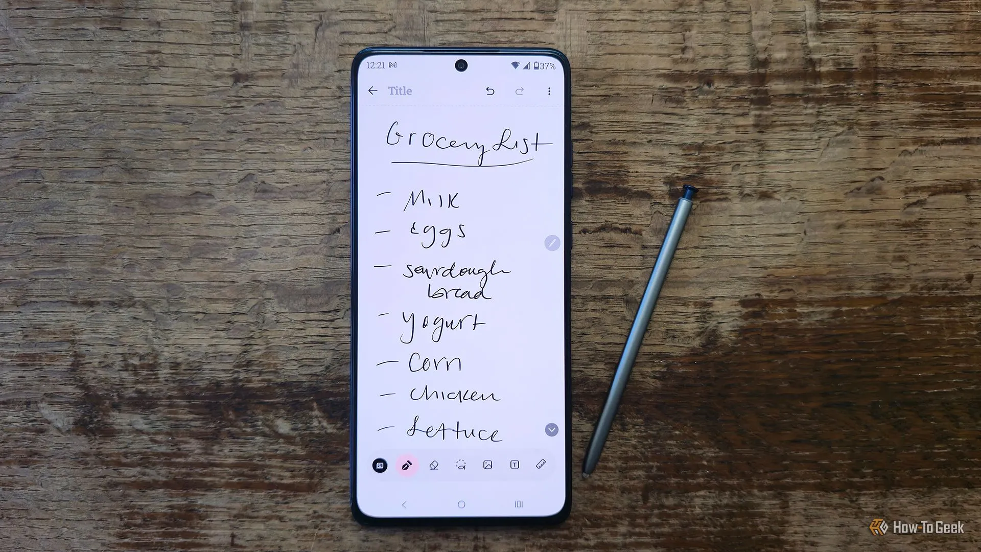 Ứng dụng Moto Note đang mở trên Motorola Moto G Stylus (2025) với bút cảm ứng