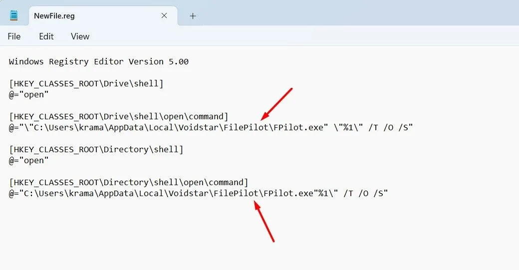 Vị trí tệp File Pilot trong script Notepad