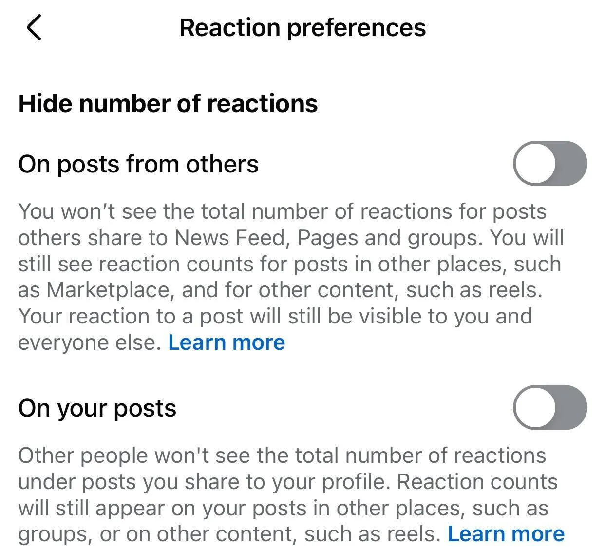 Ẩn số lượt tương tác trên bài viết của tôi và của người khác trong cài đặt Facebook