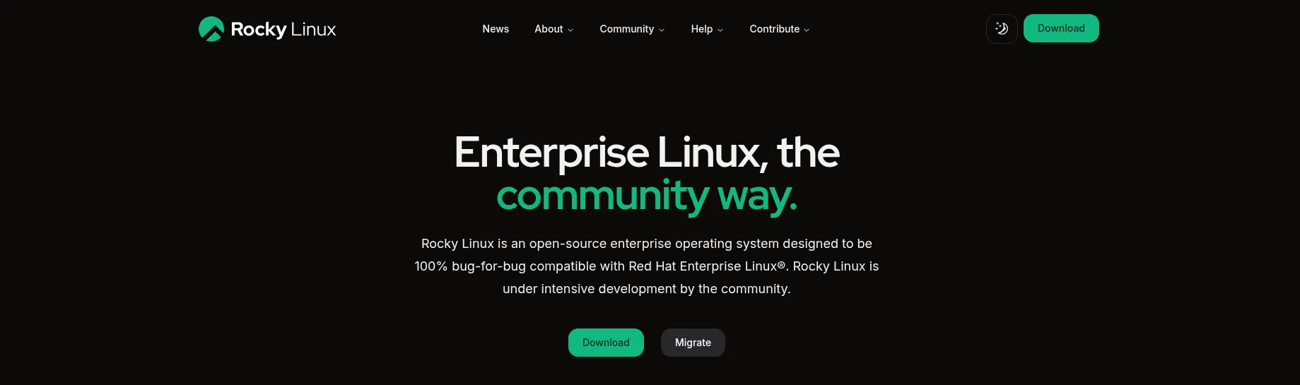 Ảnh chụp màn hình trang chủ của trang web Rocky Linux.