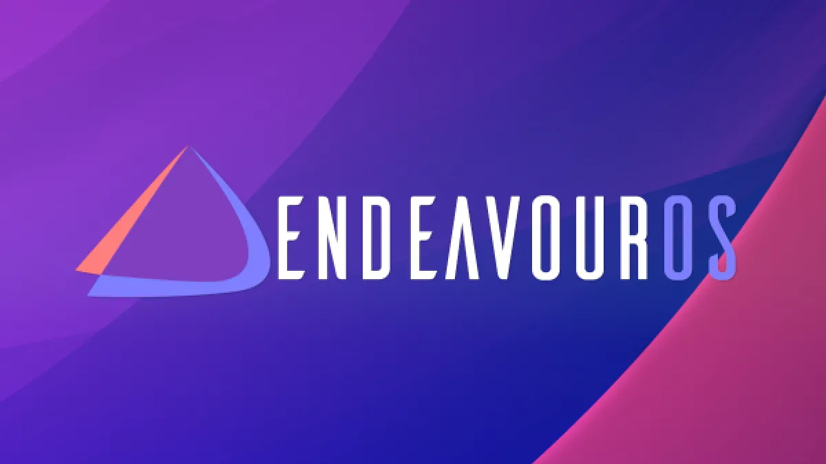 Biểu tượng EndeavourOS màu tím trên nền đen, thể hiện triết lý tối giản và gần gũi với Arch Linux.