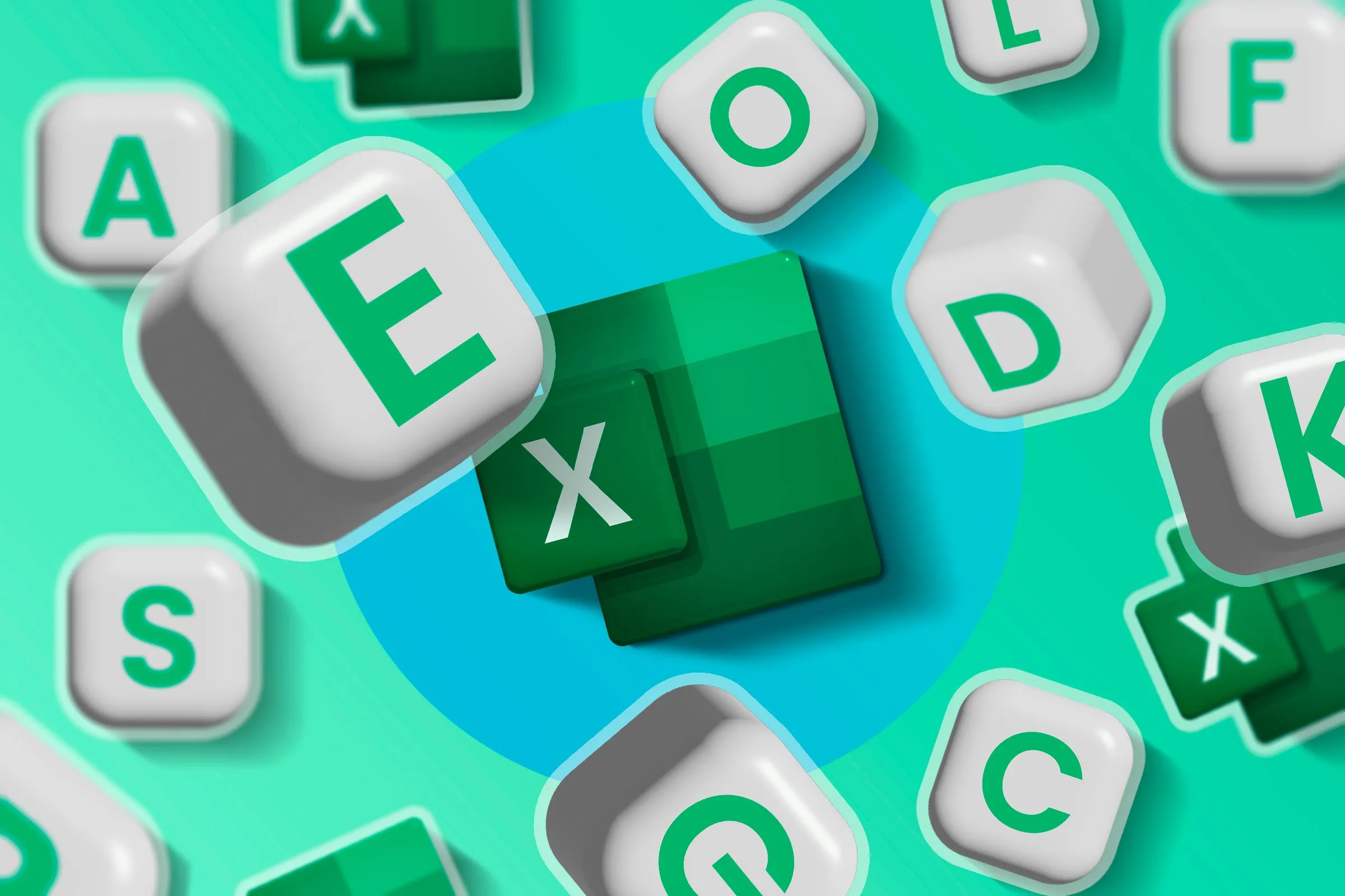 Biểu tượng Microsoft Excel giữa các chữ cái, minh họa cho các loại tham chiếu ô