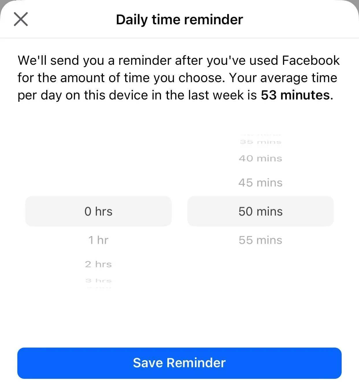 Đặt lời nhắc thời gian sử dụng hàng ngày trong cài đặt Facebook