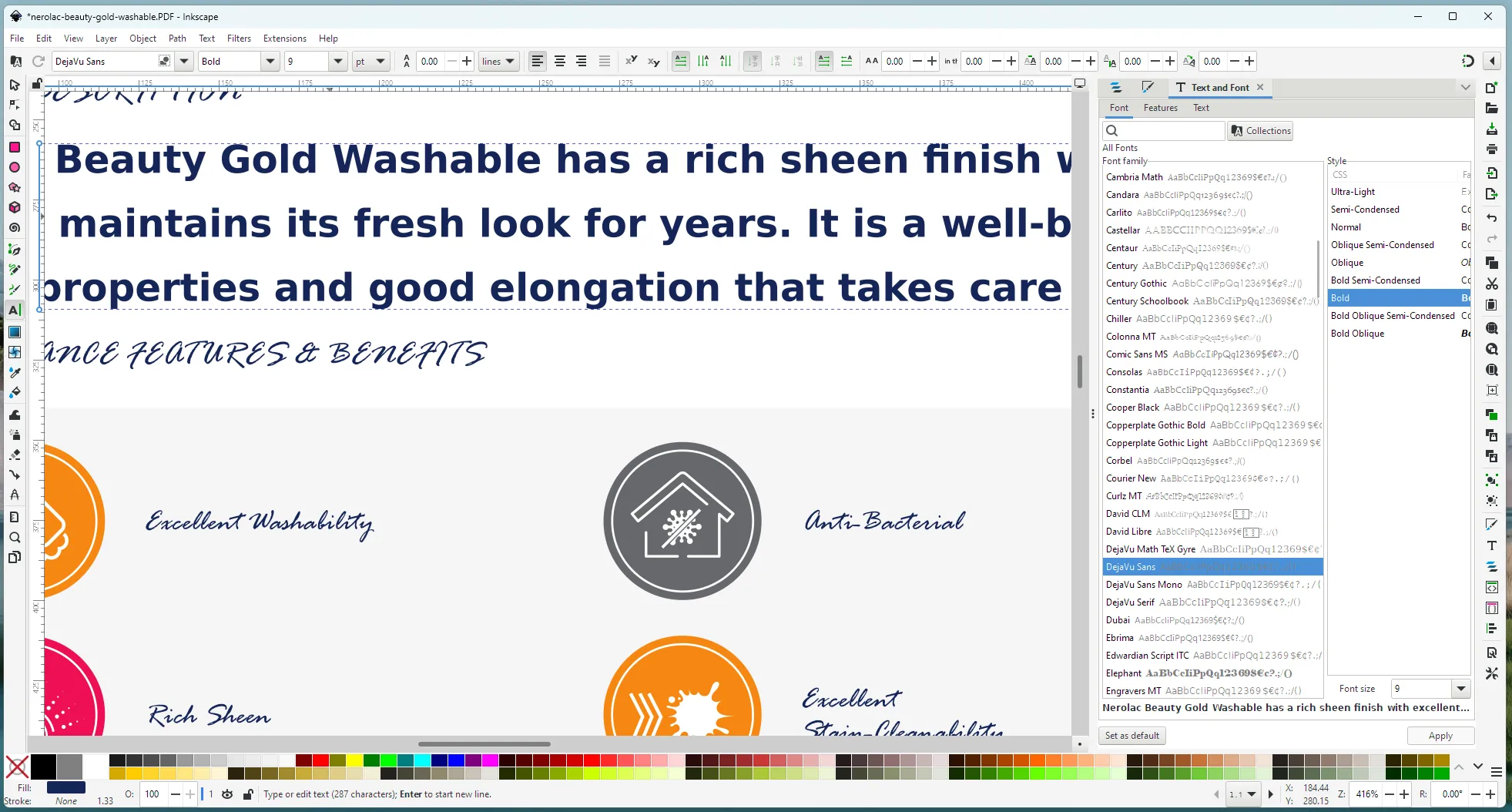 Giao diện Inkscape đang chỉnh sửa một tệp PDF với các công cụ thiết kế đồ họa vector.