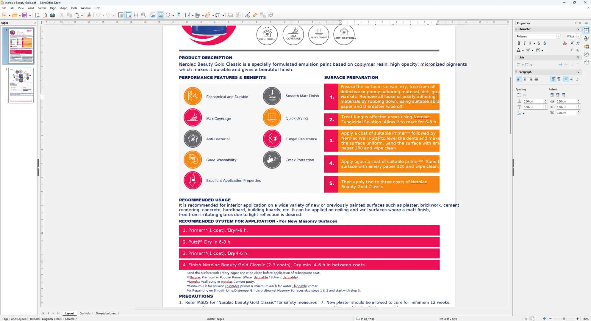Giao diện LibreOffice Draw đang mở một tệp PDF để chỉnh sửa các đối tượng đồ họa.