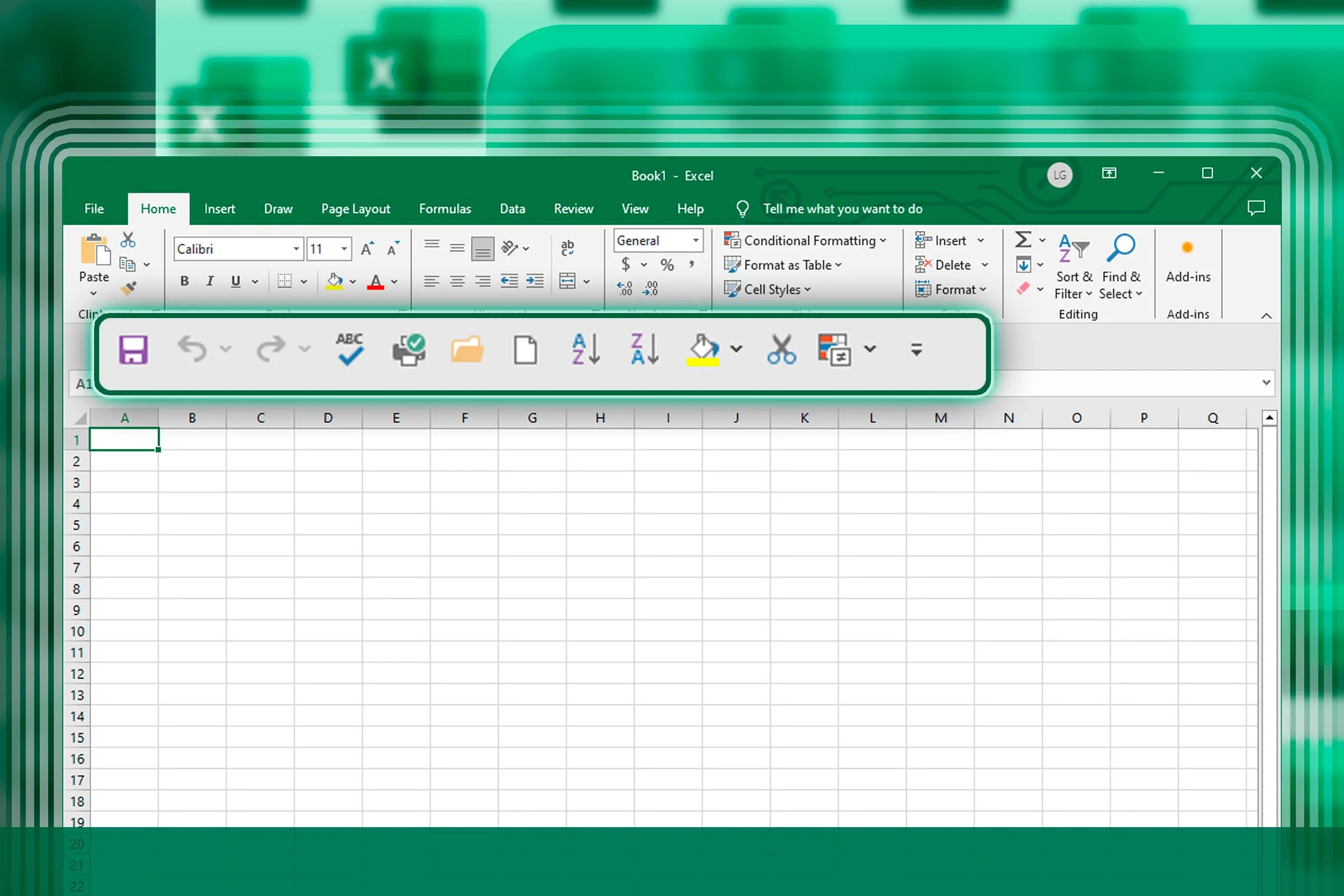 Giao diện Microsoft Excel với thanh công cụ truy cập nhanh (QAT) nổi bật
