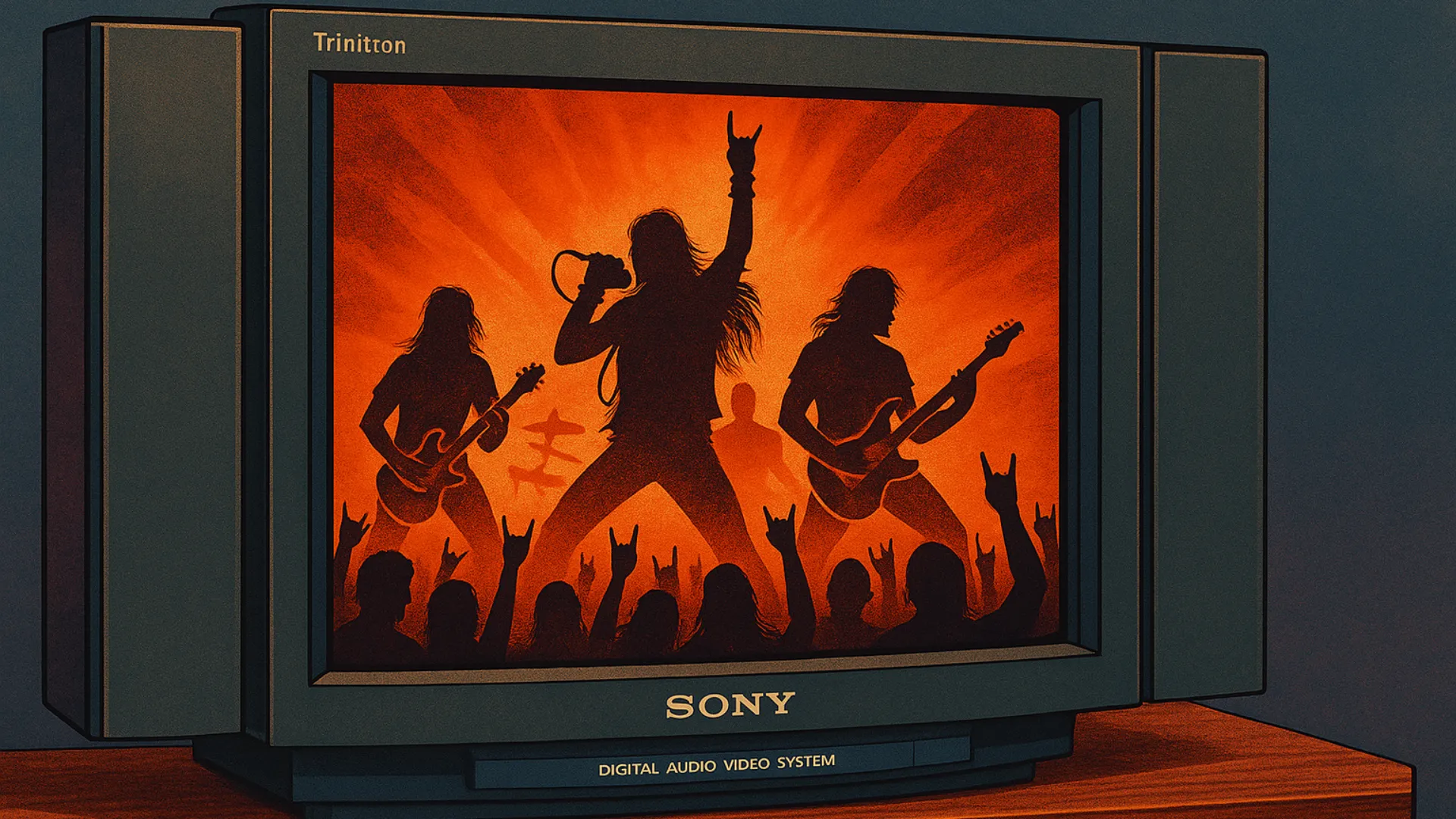 Hình ảnh mô phỏng TV Sony Trinitron lớn với loa tích hợp, gợi nhắc chất lượng âm thanh và hình ảnh của TV CRT cổ điển.