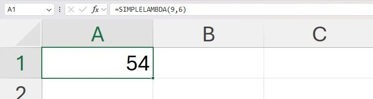 Kết quả sử dụng hàm SIMPLELAMBDA với các tham số 9 và 6