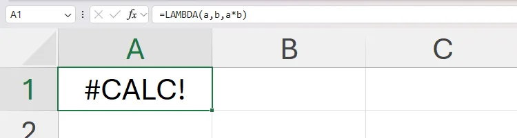 Lỗi #CALC! khi hàm LAMBDA trong Excel chưa có giá trị biến