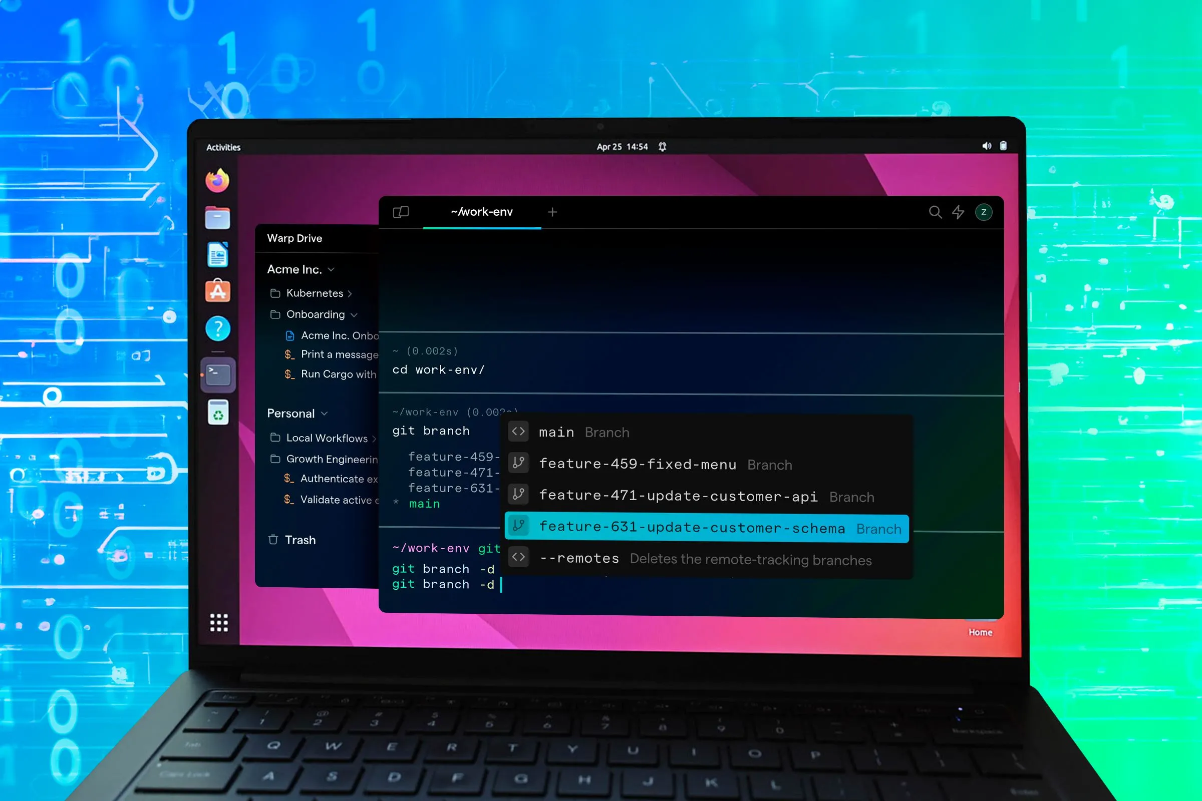 Máy tính xách tay Linux với cửa sổ terminal mở.
