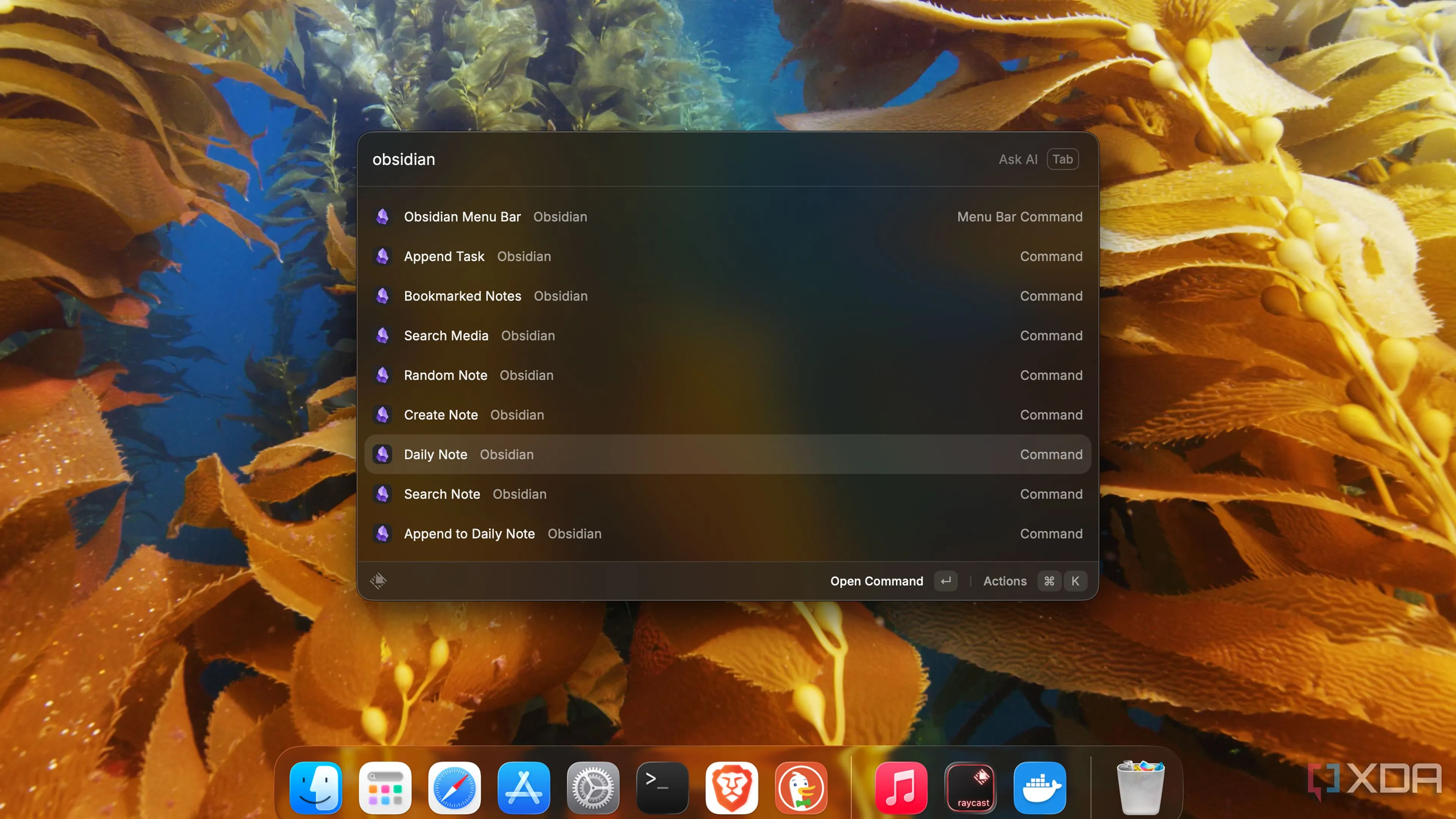 Mô tả sự tích hợp giữa ứng dụng ghi chú Obsidian và công cụ Raycast trên macOS
