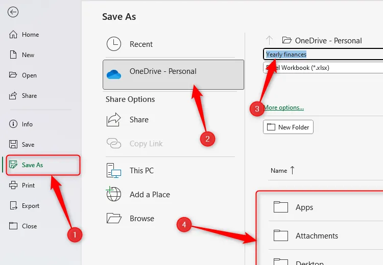 Một tệp Excel đang được lưu vào thư mục OneDrive