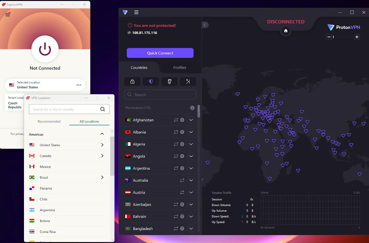 So sánh tính năng ExpressVPN và Proton VPN trên Linux