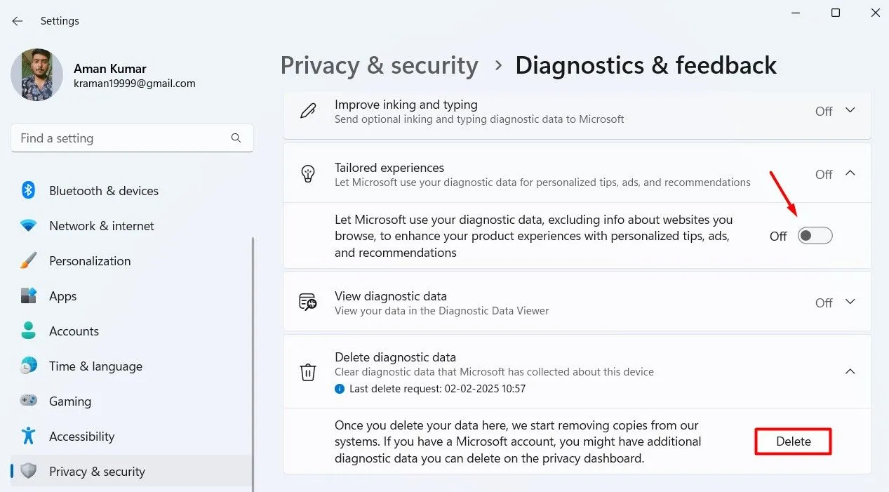 Tắt tùy chọn &quot;Tailored Experiences&quot; trong Cài đặt Windows 11