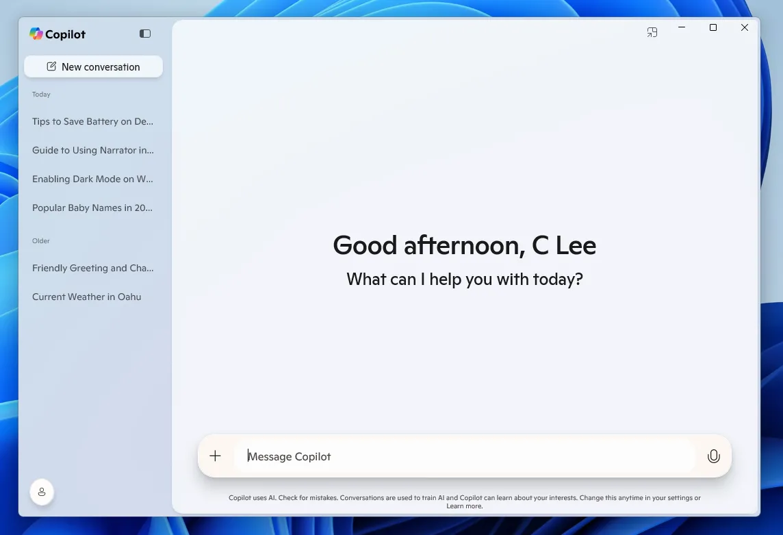 Ứng dụng Copilot mới chạy native trên Windows.